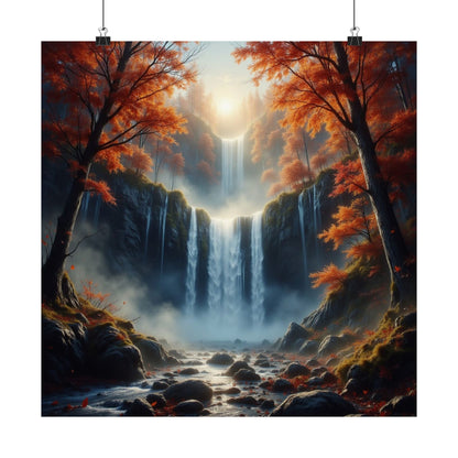 Waterfall in Autumn Forest Matte Design