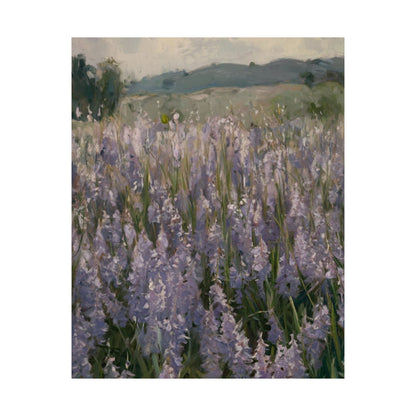 Póster vertical de campo de lavanda, arte mural botánico, decoración natural, estética del hogar, regalo para amantes de la jardinería.