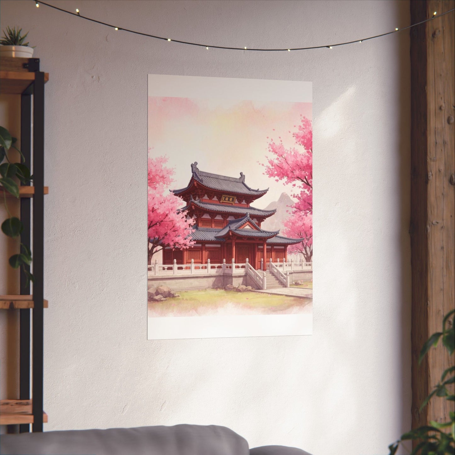 Digital download Vertical Poster - Buddhist Temple Cherry Blossom Japanese Art