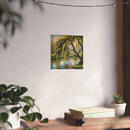 Téléchargement numérique : Affiche de paysage de saules sereins, art mural inspiré de la nature, décoration intérieure esthétique, cadeau pour les amoureux de la nature, imprimé botanique