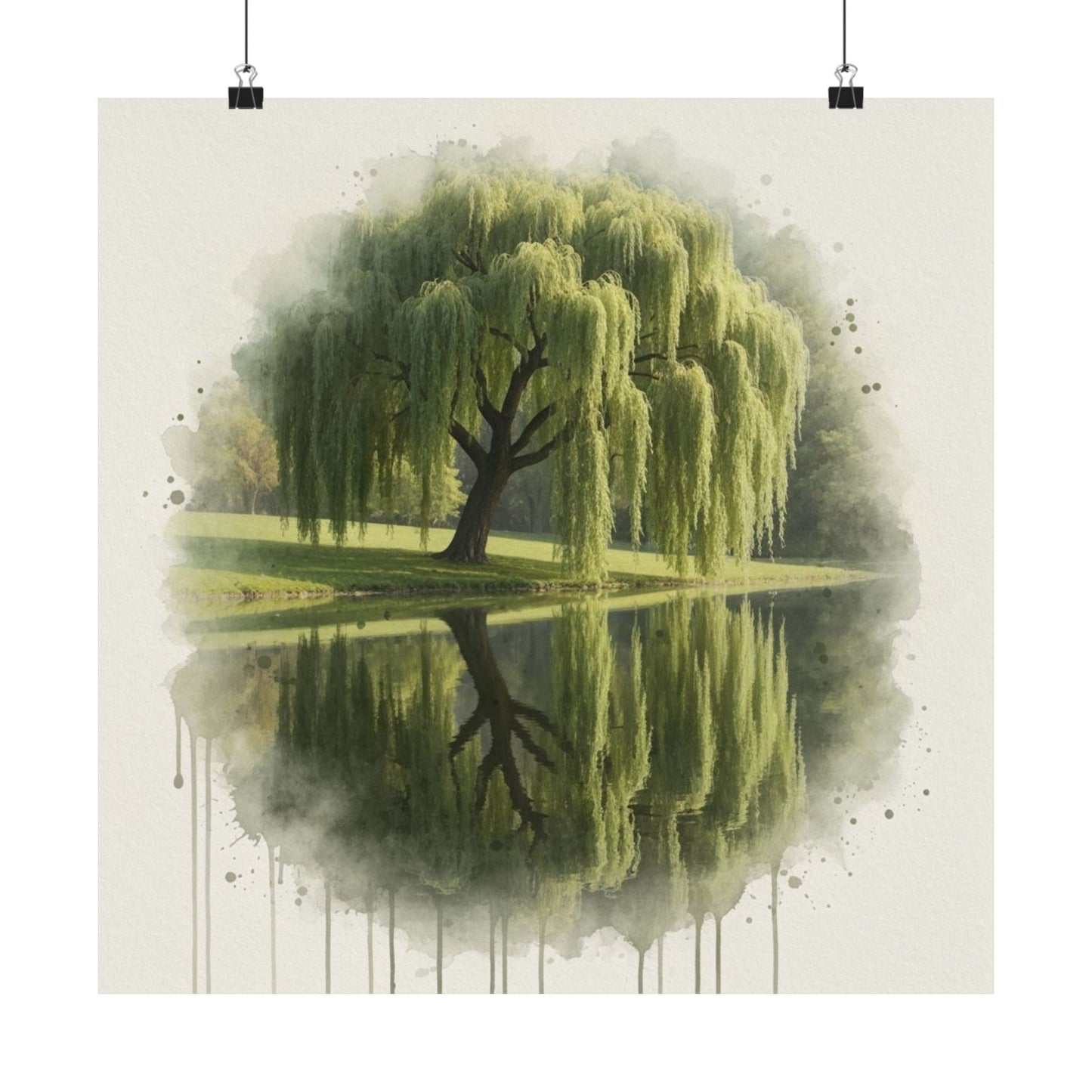 Arte mural de naturaleza serena, pósteres mate, decoración del hogar con un toque de tranquilidad, arte con reflejos de sauces, regalo para amantes de la naturaleza, obra de arte relajante