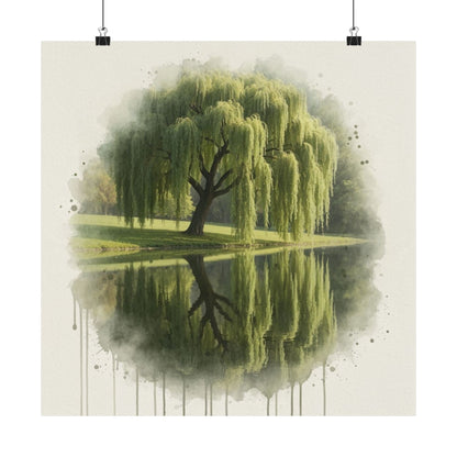 Arte mural de naturaleza serena, pósteres mate, decoración del hogar con un toque de tranquilidad, arte con reflejos de sauces, regalo para amantes de la naturaleza, obra de arte relajante