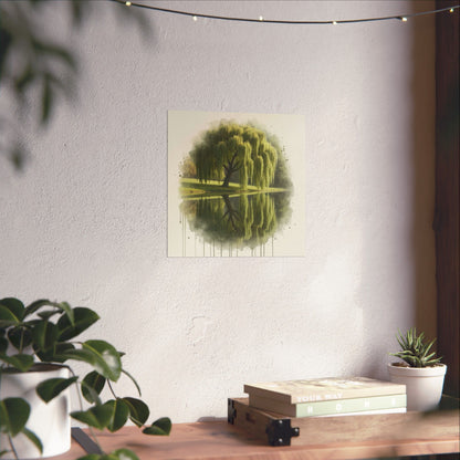 Arte mural de naturaleza serena, pósteres mate, decoración del hogar con un toque de tranquilidad, arte con reflejos de sauces, regalo para amantes de la naturaleza, obra de arte relajante