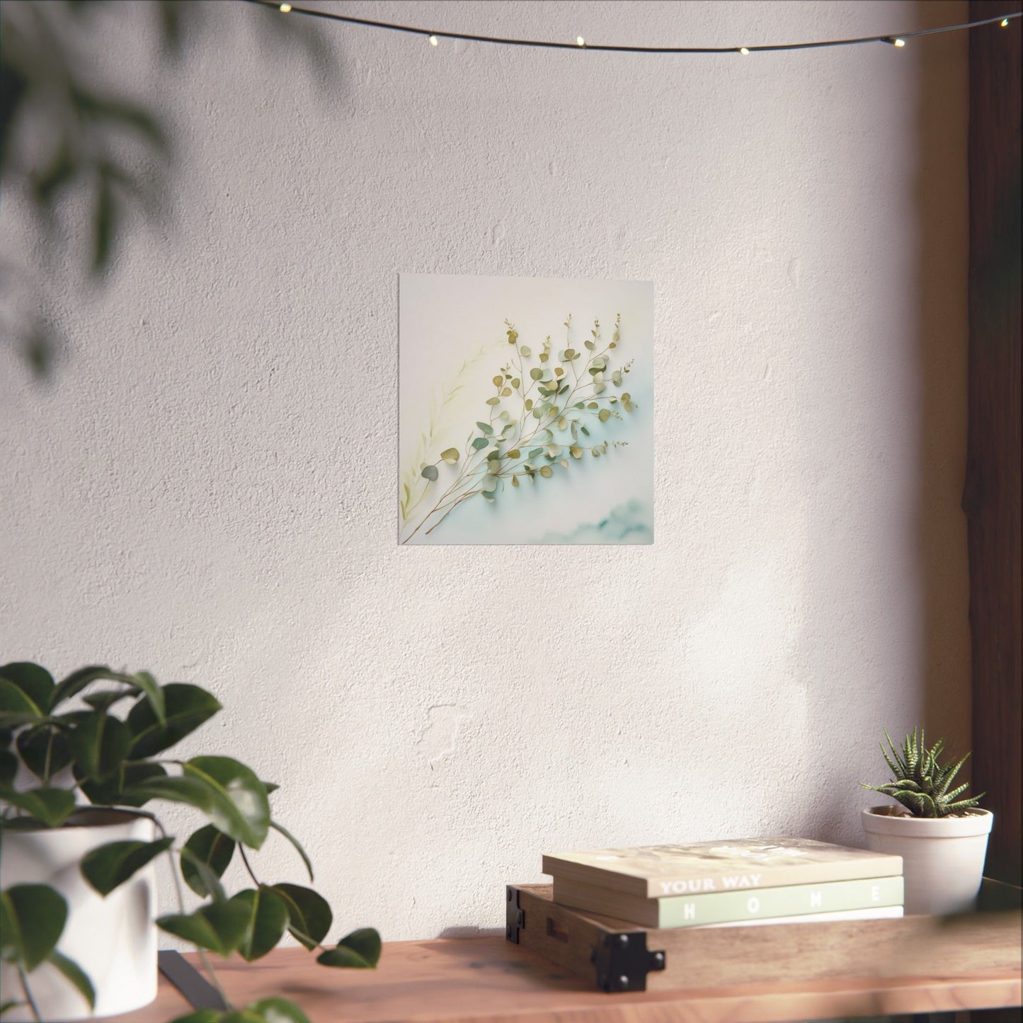 Elegante póster de pared de eucalipto, impresión botánica, decoración minimalista para el hogar, regalo inspirado en la naturaleza, arte mural ecológico.