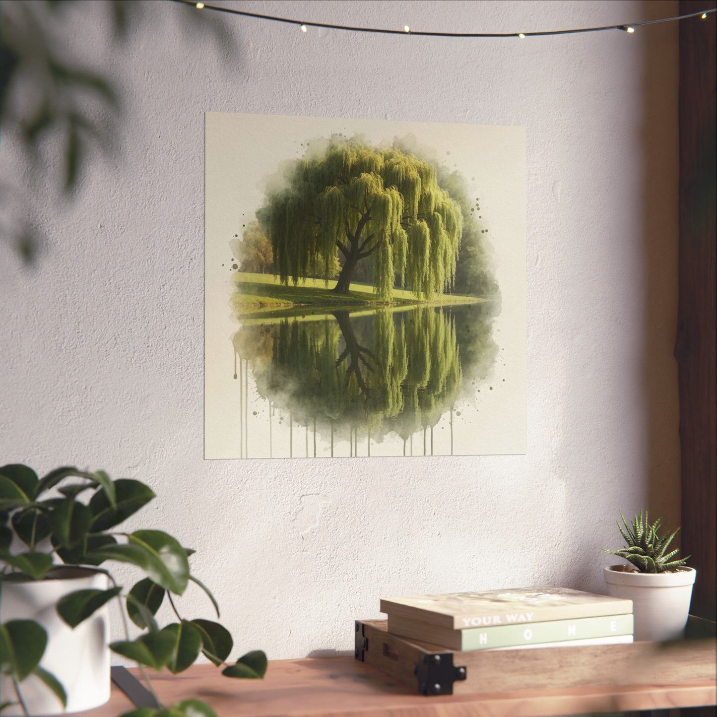 Arte mural de naturaleza serena, pósteres mate, decoración del hogar con un toque de tranquilidad, arte con reflejos de sauces, regalo para amantes de la naturaleza, obra de arte relajante