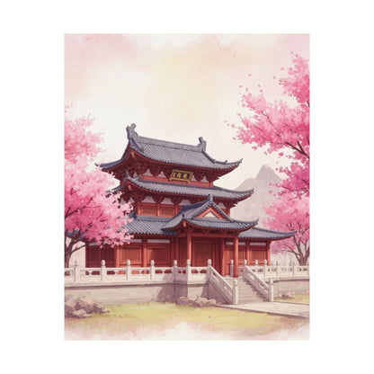 Digital download Vertical Poster - Buddhist Temple Cherry Blossom Japanese Art