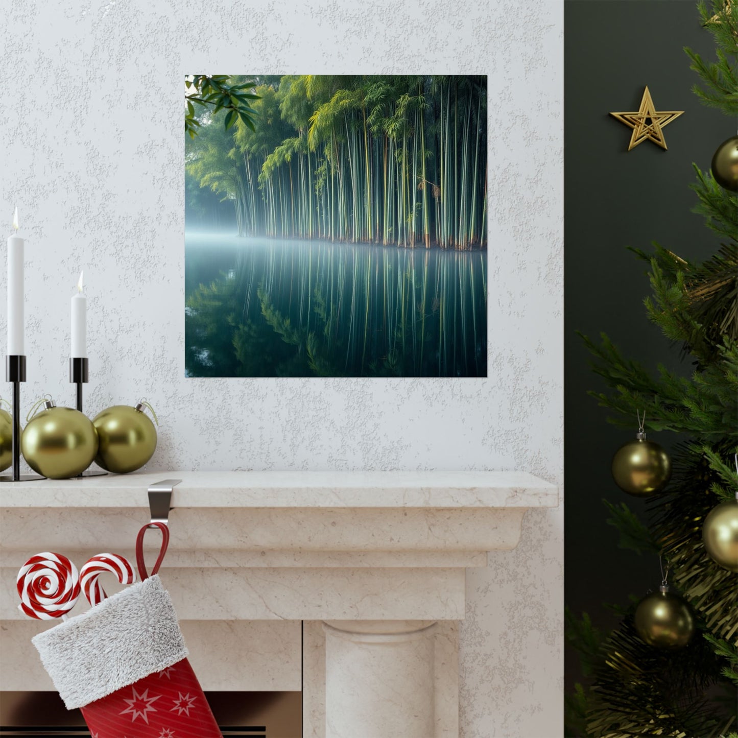 Póster de bambú sereno, impresión artística de naturaleza tranquila, decoración de pared zen, estética relajante para el hogar, reflexión meditativa sobre el bambú