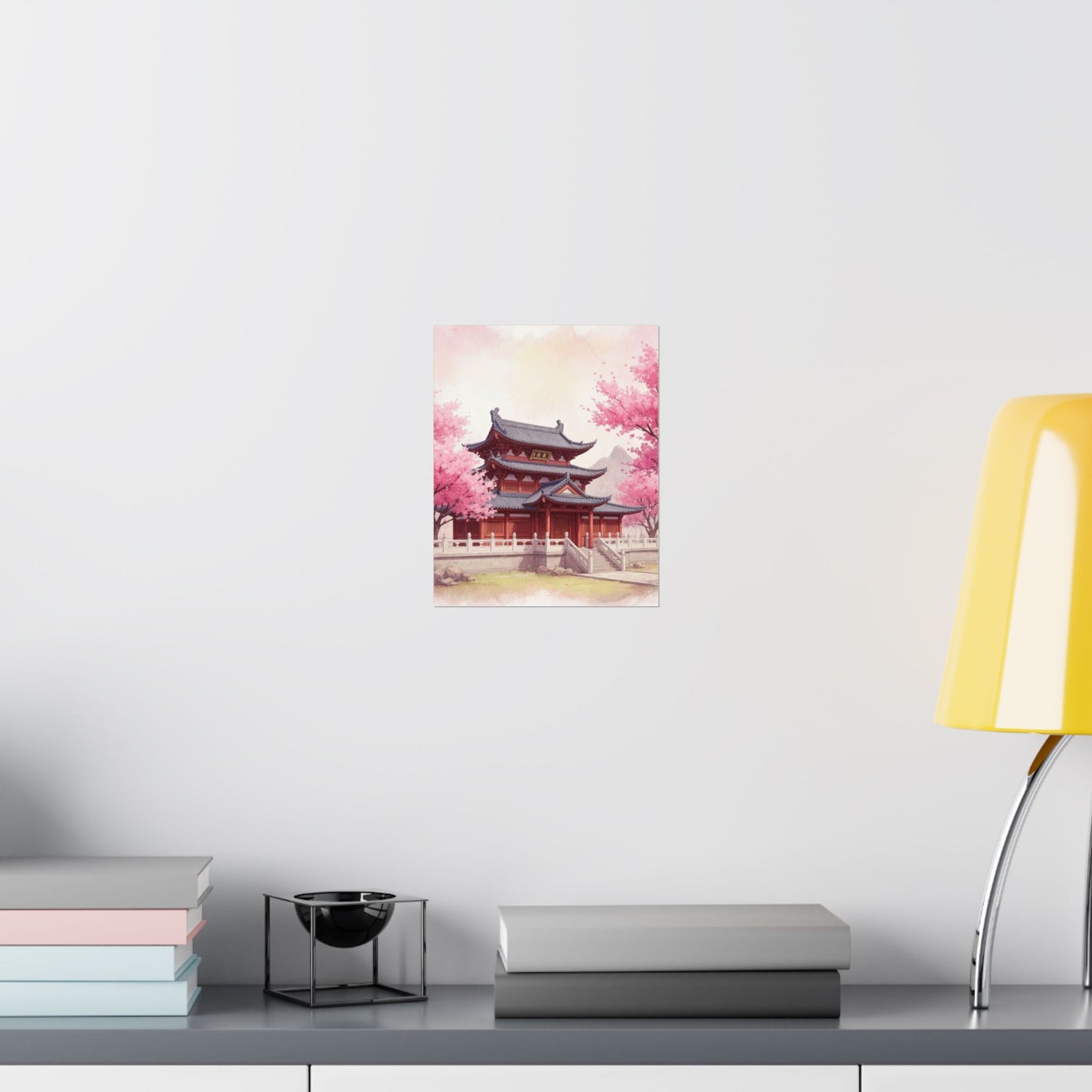 Digital download Vertical Poster - Buddhist Temple Cherry Blossom Japanese Art