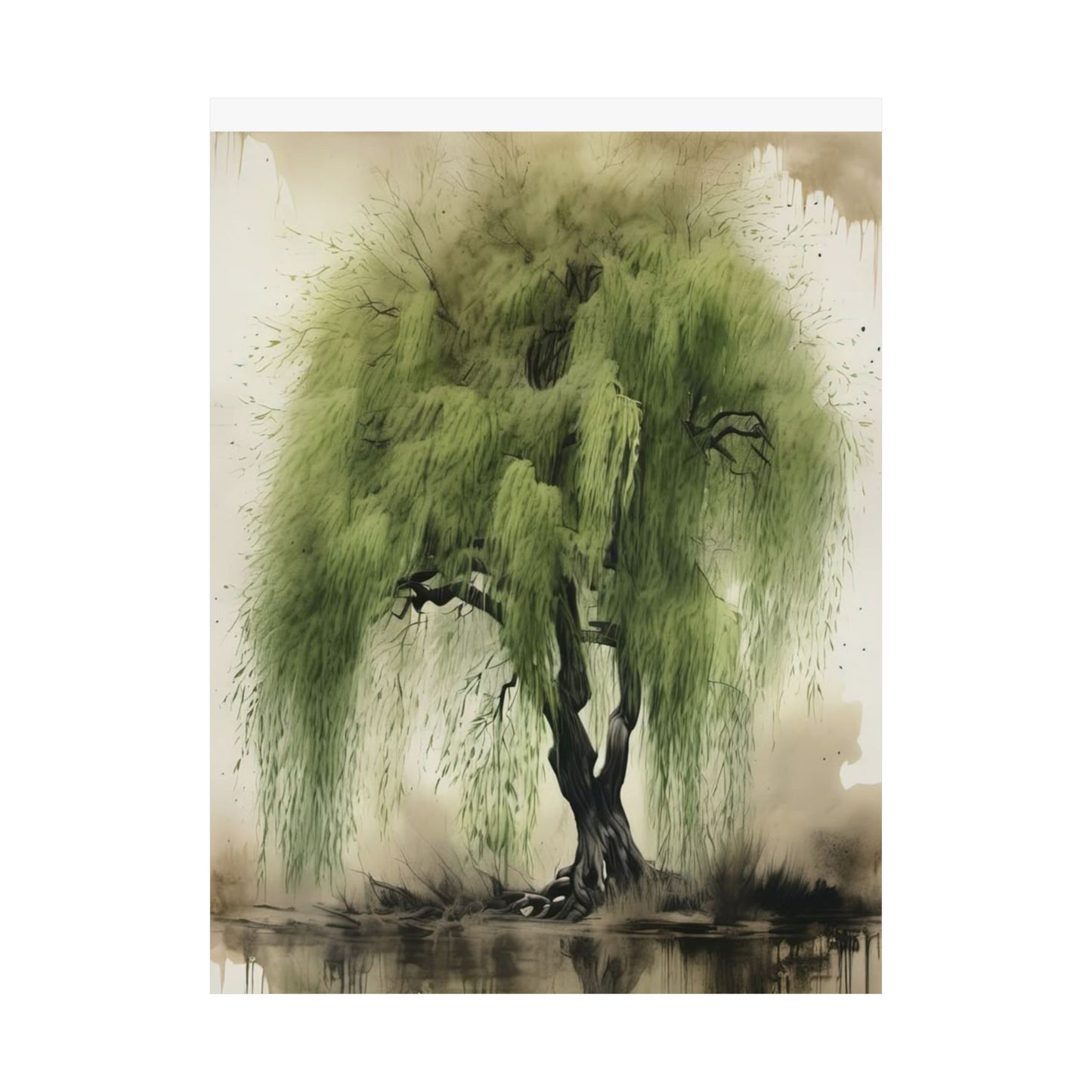 Póster de sauce sereno, descarga digital, arte mural estético, impresión natural, decoración del hogar, arte botánico, regalo para amantes de la naturaleza.