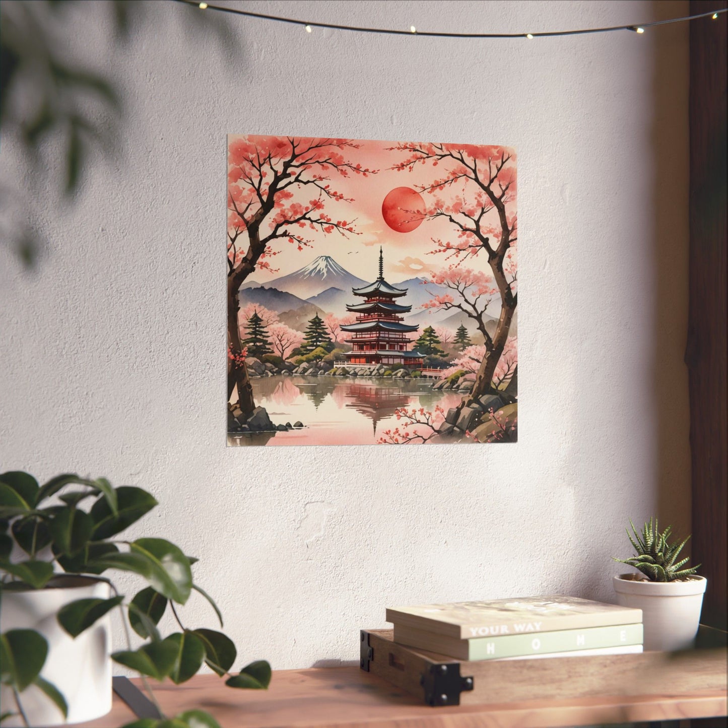 Póster de paisaje japonés sereno, decoración del hogar, arte mural, regalo para amantes de la naturaleza, relajación, decoración de habitación zen, arte de flor de cerezo