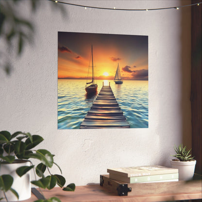 Póster de velero sereno, arte mural de océano en calma, decoración náutica, estética tranquila para el hogar, impresión de atardecer, regalo relajante