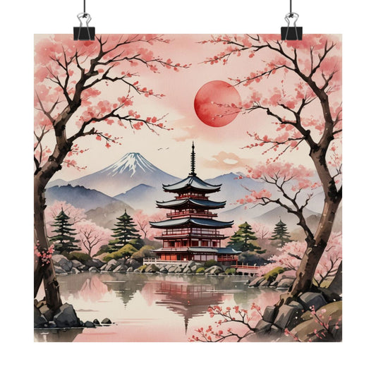 Póster de paisaje japonés sereno, decoración del hogar, arte mural, regalo para amantes de la naturaleza, relajación, decoración de habitación zen, arte de flor de cerezo