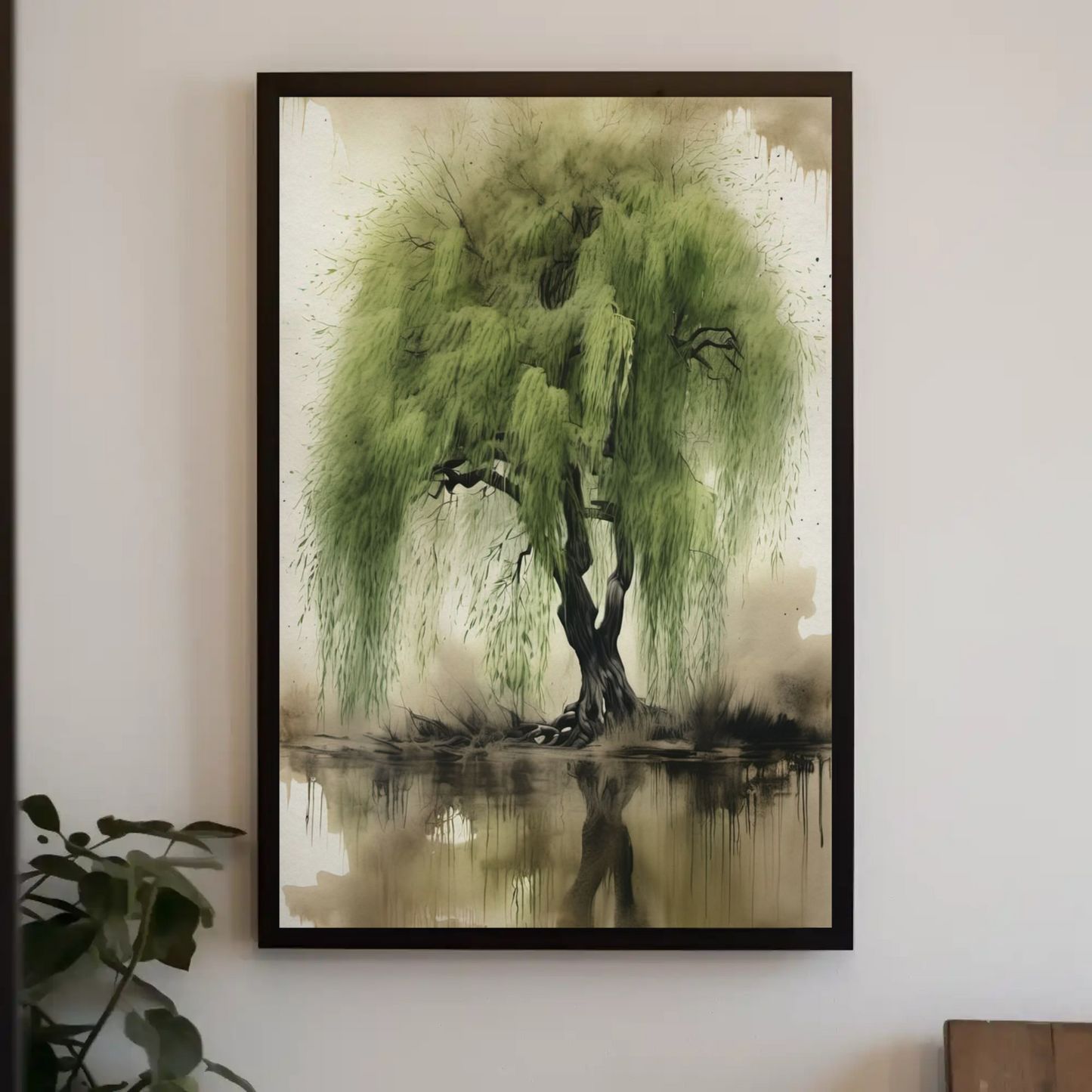 Póster de sauce sereno, descarga digital, arte mural estético, impresión natural, decoración del hogar, arte botánico, regalo para amantes de la naturaleza.