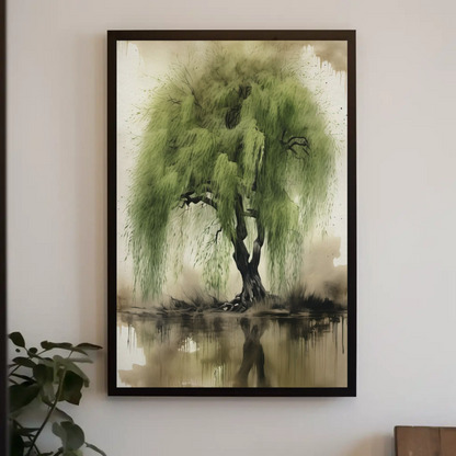 Póster de sauce sereno, descarga digital, arte mural estético, impresión natural, decoración del hogar, arte botánico, regalo para amantes de la naturaleza.