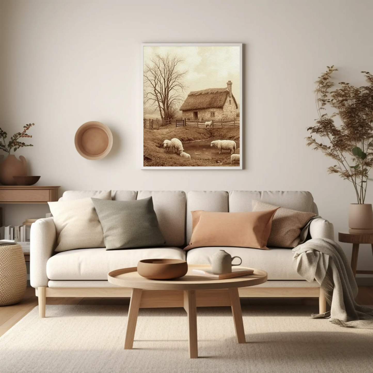 Descarga digital: Póster de casa de campo rústica, arte paisajístico, decoración de casa de campo, impresión de ovejas, arte mural para sala de estar, estética de casa de campo.