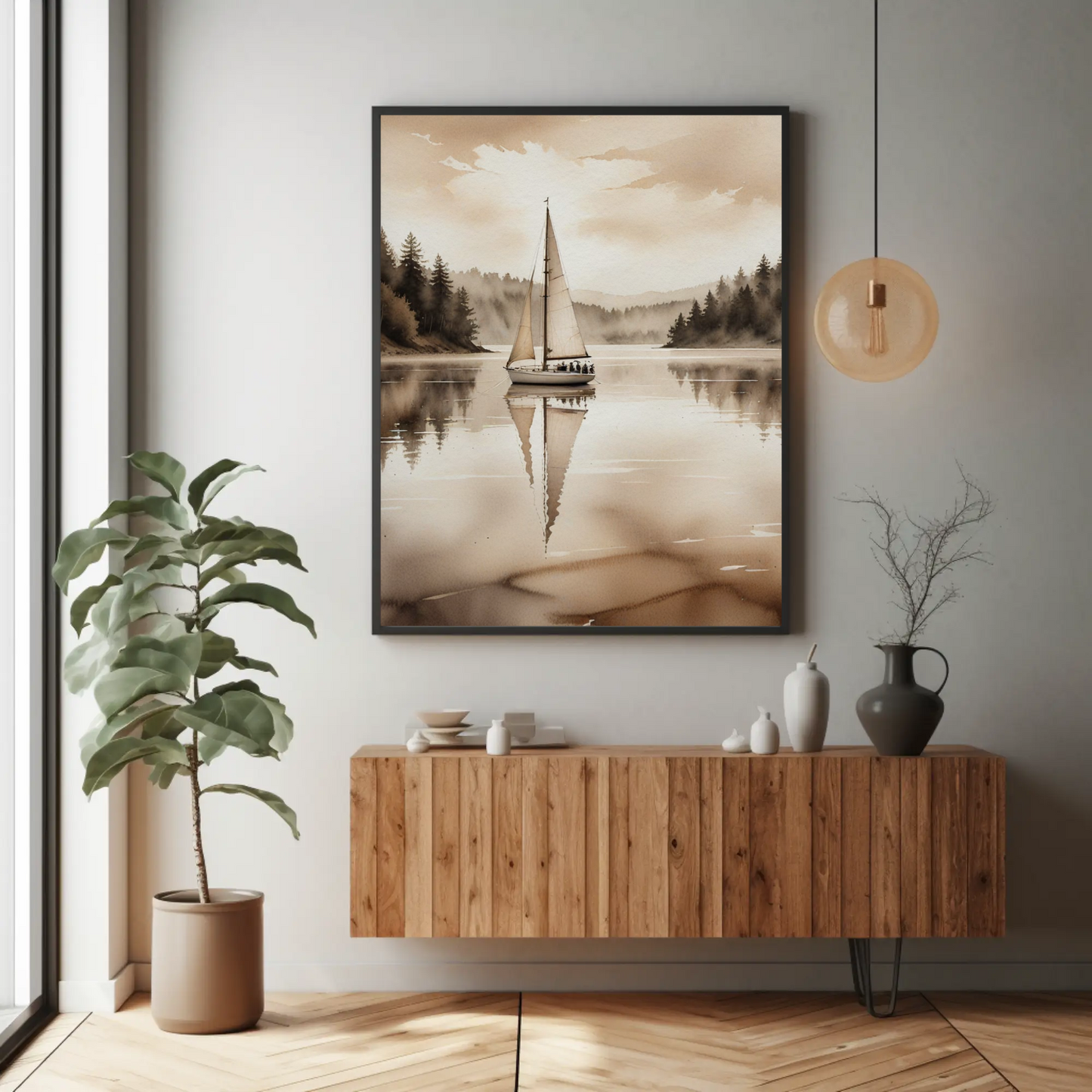 Descarga digital: Pósteres de naturaleza serena, arte mural tranquilo, decoración minimalista para el hogar, ilustraciones de navegación, impresión de paisajes relajantes.