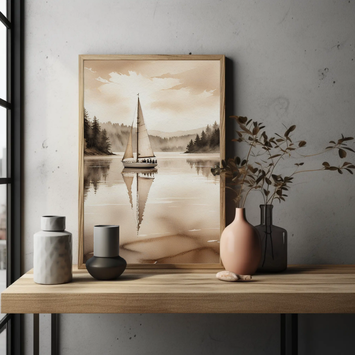 Descarga digital: Pósteres de naturaleza serena, arte mural tranquilo, decoración minimalista para el hogar, ilustraciones de navegación, impresión de paisajes relajantes.