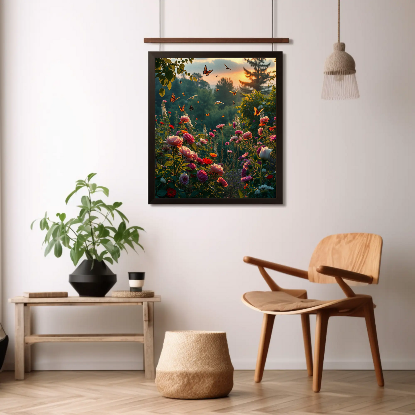 Póster de arte mural con diseño floral vibrante, decoración del hogar inspirada en la naturaleza, impresión de jardín de mariposas, obra de arte floral, regalo para amantes de la naturaleza, primavera [...]