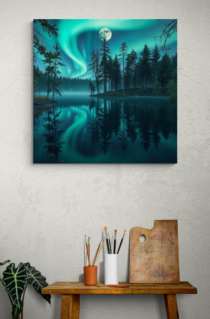 Digital download Poster - Northern Lights Lake Scene