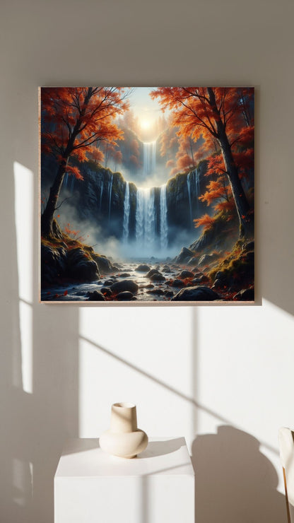Waterfall in Autumn Forest Matte Design