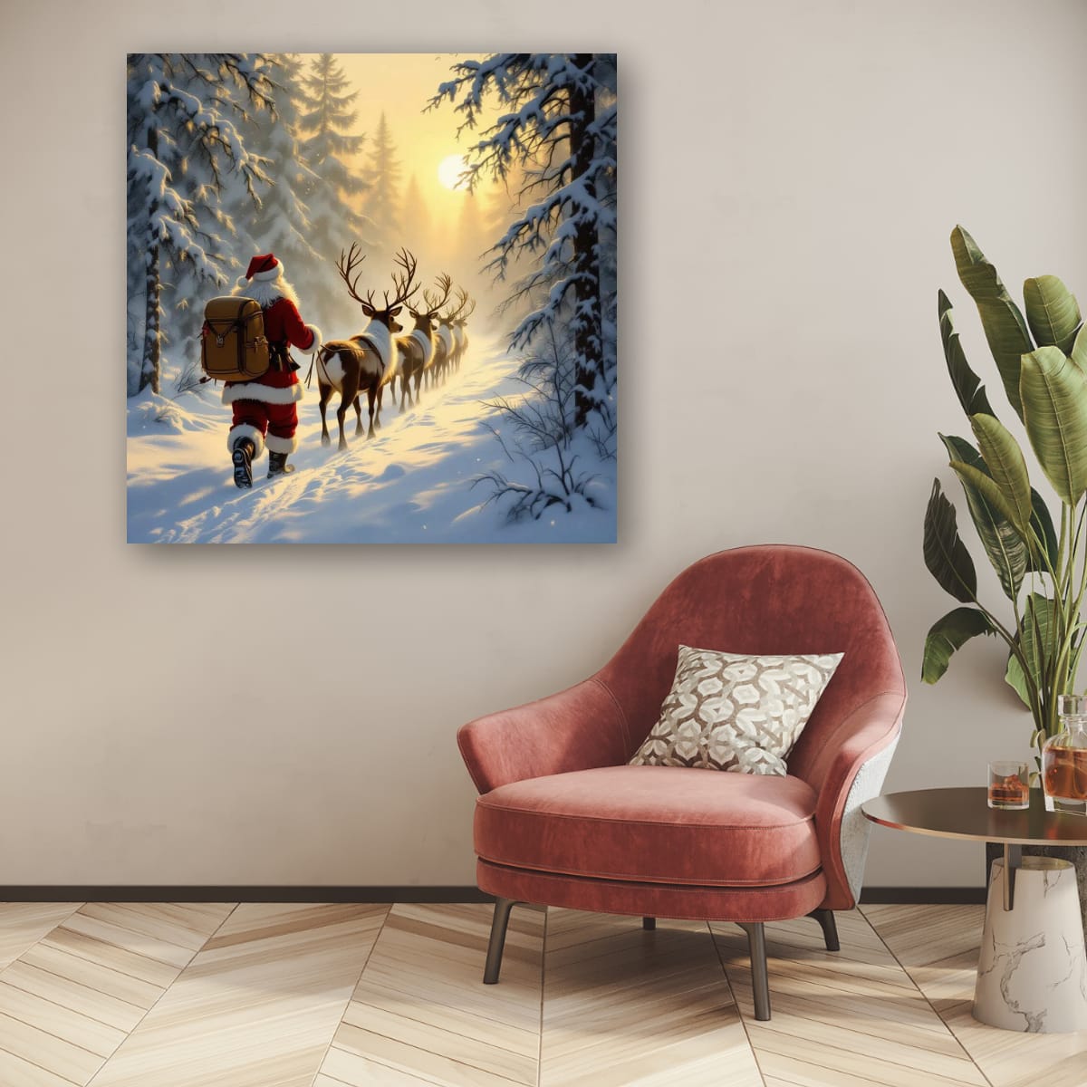 Digital download Santa and Reindeer Forest Matte Poster
