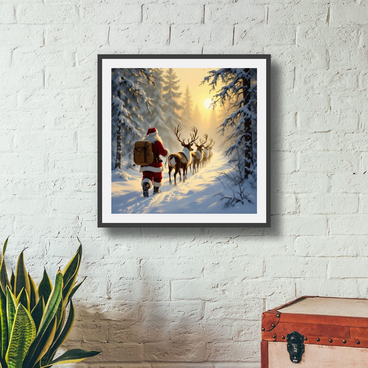 Digital download Santa and Reindeer Forest Matte Poster