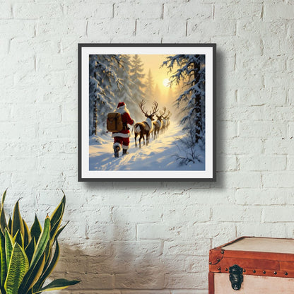 Digital download Santa and Reindeer Forest Matte Poster