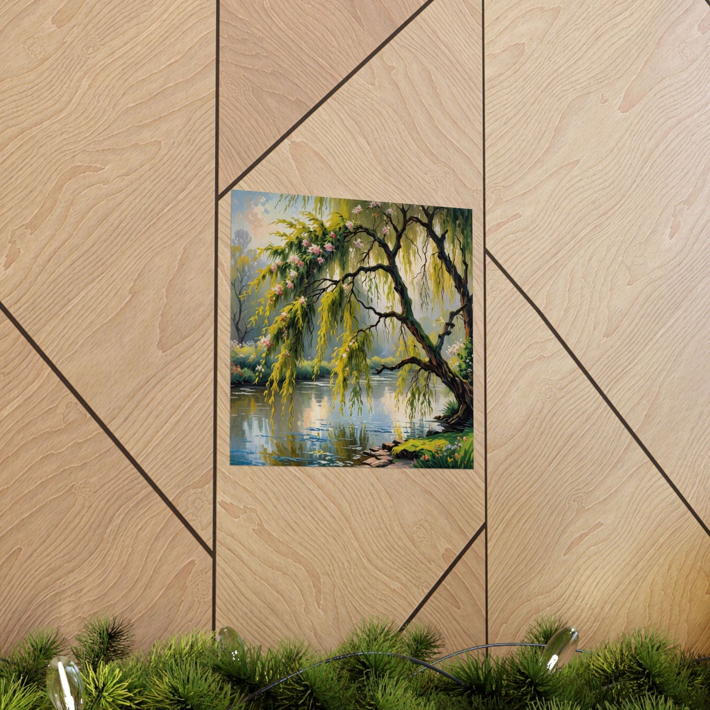 Téléchargement numérique : Affiche de paysage de saules sereins, art mural inspiré de la nature, décoration intérieure esthétique, cadeau pour les amoureux de la nature, imprimé botanique