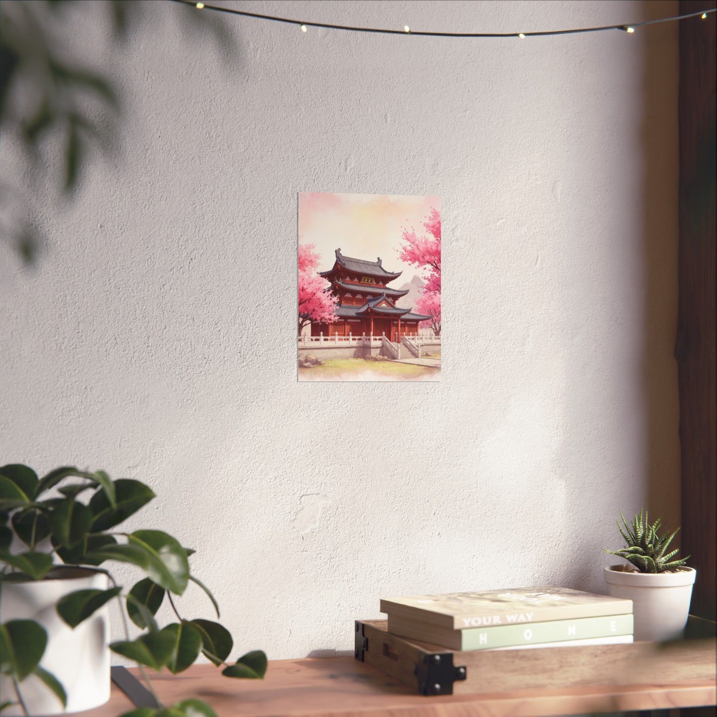Digital download Vertical Poster - Buddhist Temple Cherry Blossom Japanese Art