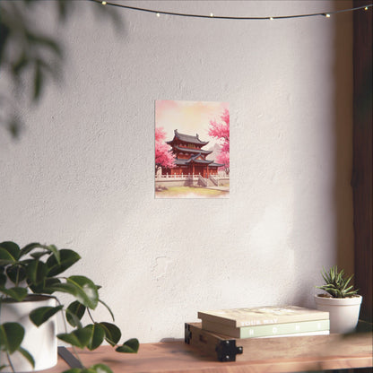 Digital download Vertical Poster - Buddhist Temple Cherry Blossom Japanese Art