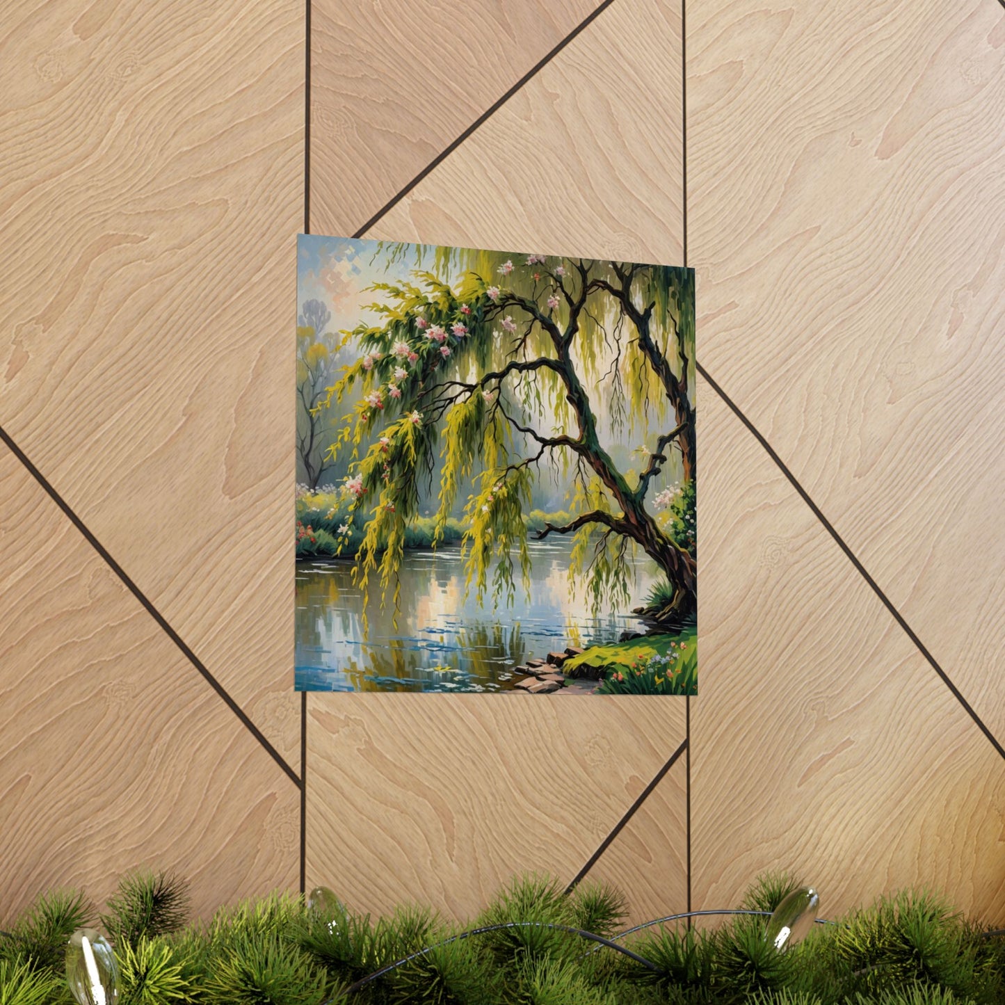 Téléchargement numérique : Affiche de paysage de saules sereins, art mural inspiré de la nature, décoration intérieure esthétique, cadeau pour les amoureux de la nature, imprimé botanique