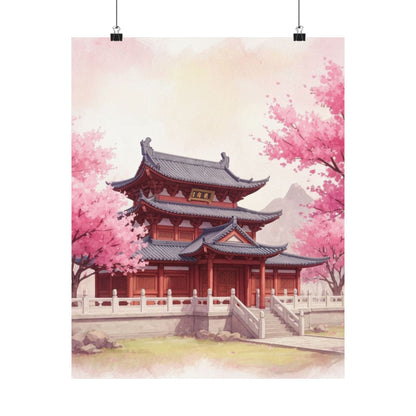 Digital download Vertical Poster - Buddhist Temple Cherry Blossom Japanese Art