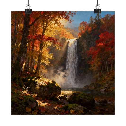 Waterfall in Autumn Forest Matte Design