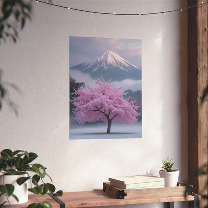 Vertical Poster - Mount Fuji and Cherry Blossom Tree Design
