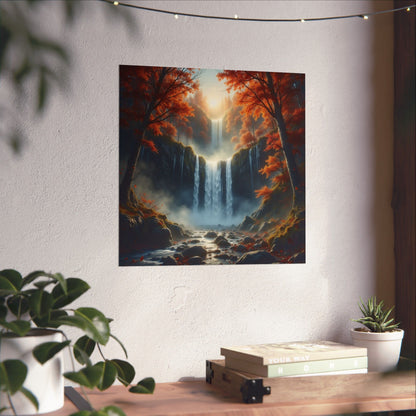 Waterfall in Autumn Forest Matte Design