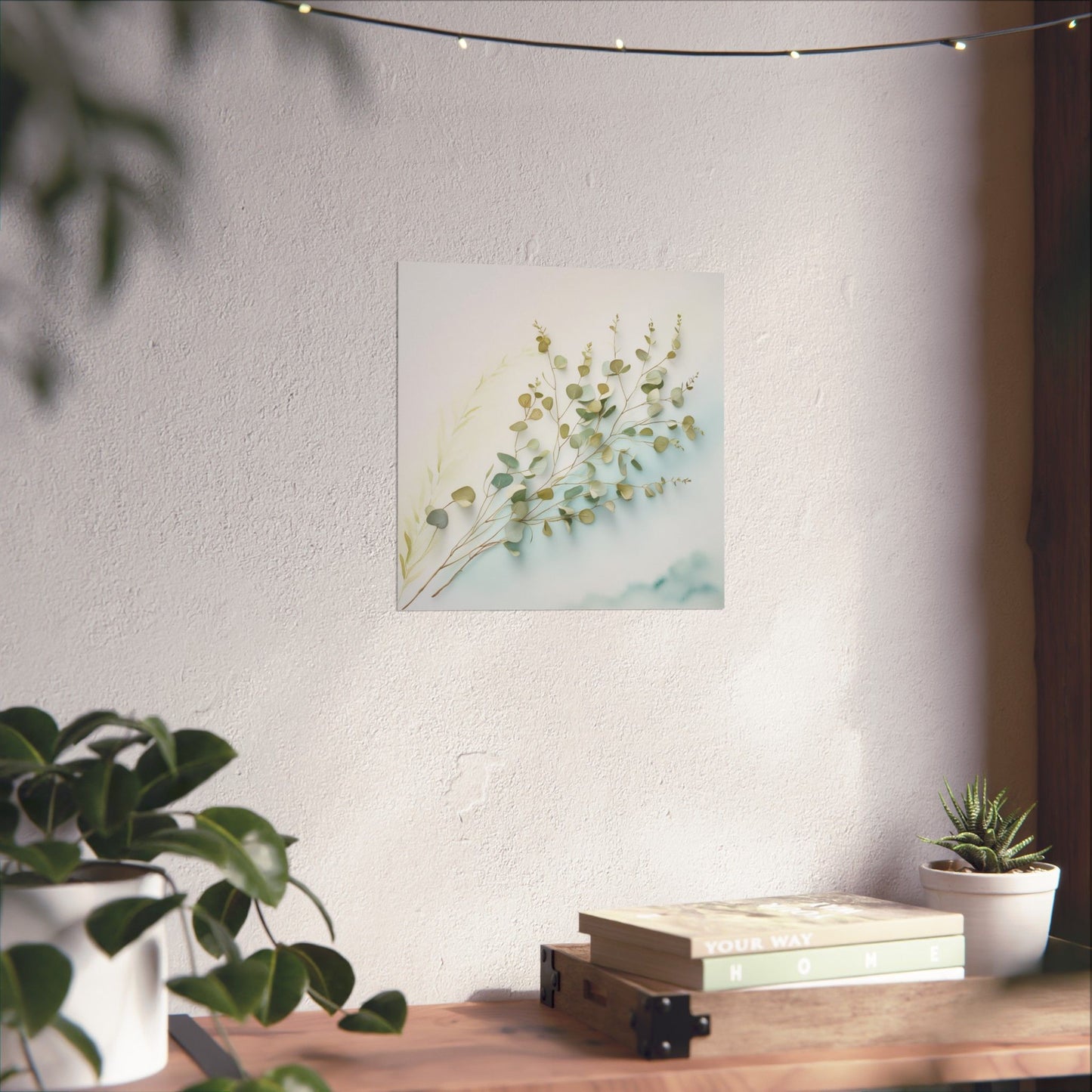 Elegante póster de pared de eucalipto, impresión botánica, decoración minimalista para el hogar, regalo inspirado en la naturaleza, arte mural ecológico.