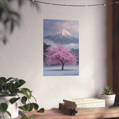 Vertical Poster - Mount Fuji and Cherry Blossom Tree Design