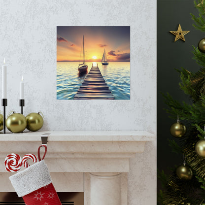 Póster de velero sereno, arte mural de océano en calma, decoración náutica, estética tranquila para el hogar, impresión de atardecer, regalo relajante