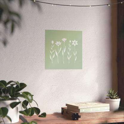Chic Floral Wall Art Poster, Matte Botanical Decor, Minimalist Home Design, Green Aesthetic Gift, Nature-Inspired Decoration