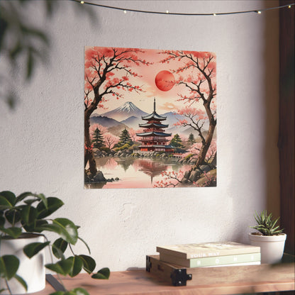 Póster de paisaje japonés sereno, decoración del hogar, arte mural, regalo para amantes de la naturaleza, relajación, decoración de habitación zen, arte de flor de cerezo