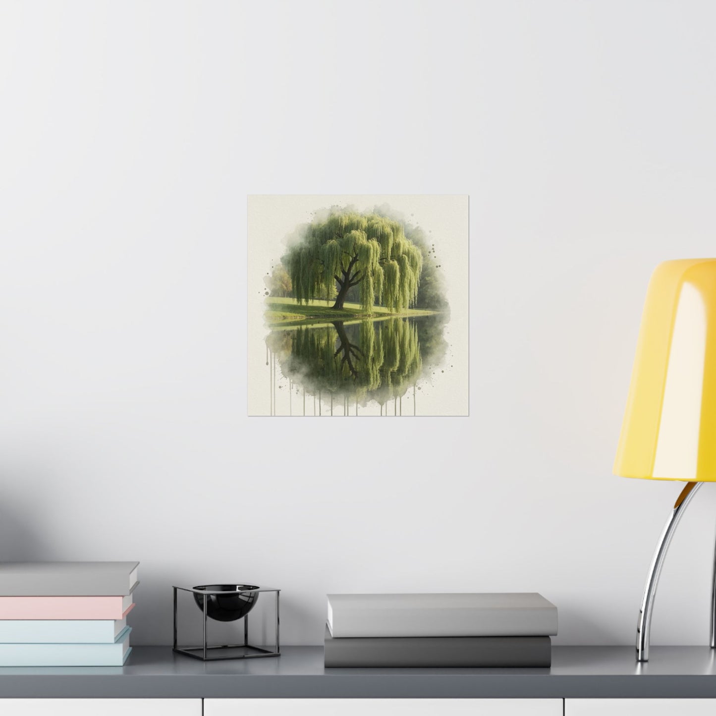 Arte mural de naturaleza serena, pósteres mate, decoración del hogar con un toque de tranquilidad, arte con reflejos de sauces, regalo para amantes de la naturaleza, obra de arte relajante