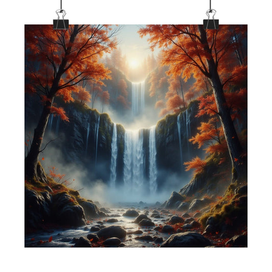 Waterfall in Autumn Forest Matte Design