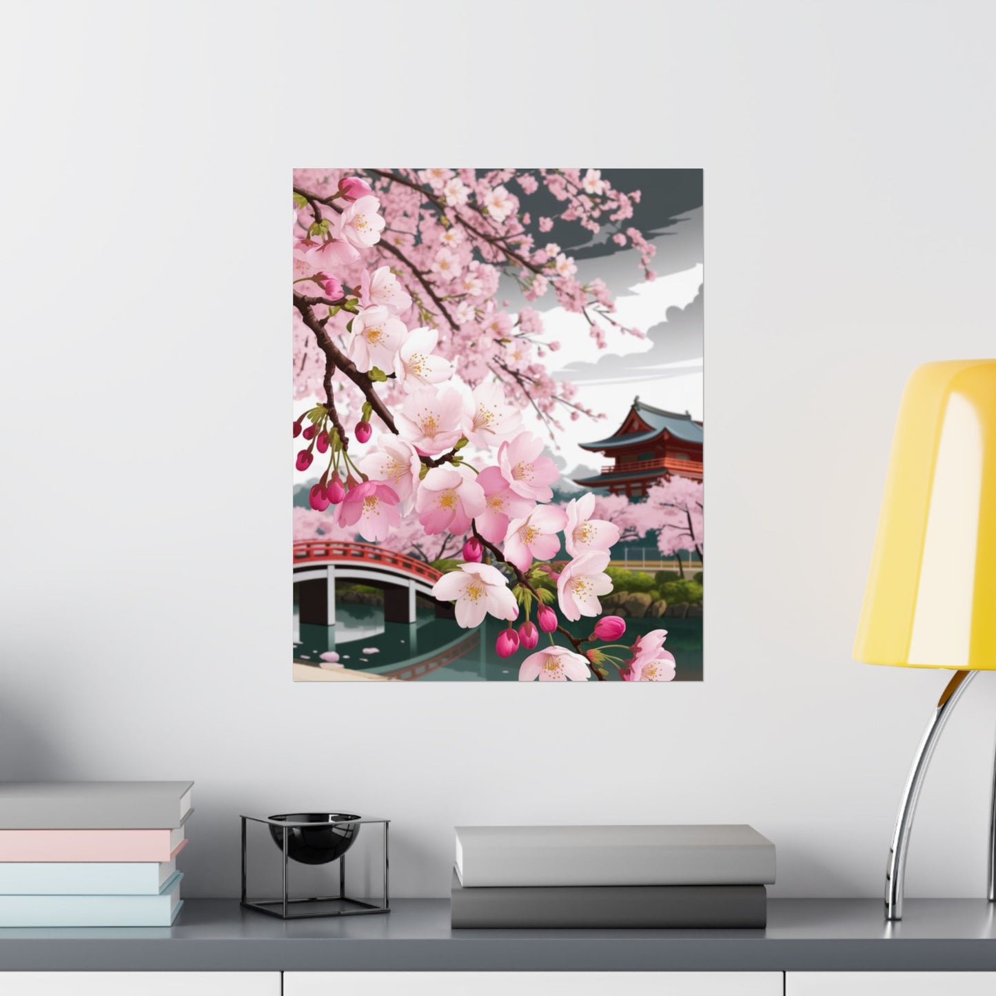 Póster vertical de cerezo en flor, arte mural natural, decoración japonesa, decoración primaveral, decoración floral para el hogar, regalo para ella