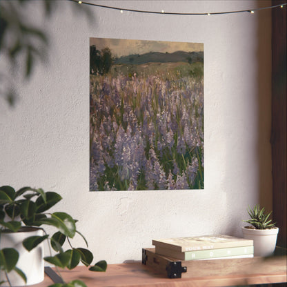 Póster vertical de campo de lavanda, arte mural botánico, decoración natural, estética del hogar, regalo para amantes de la jardinería.