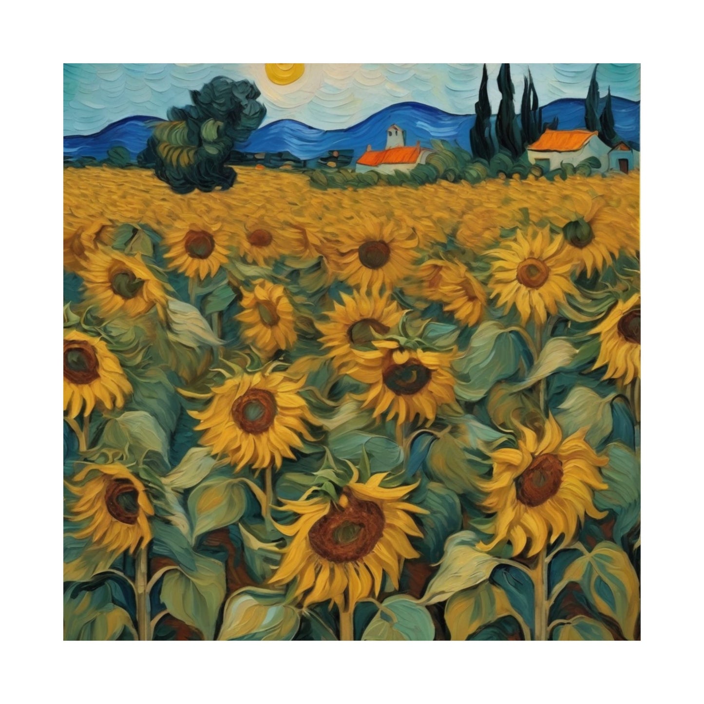 Téléchargement numérique : affiche d'art tournesol, décoration murale mate, esthétique botanique pour la maison, cadeau pour les amoureux de la nature, art mural de style Van Gogh