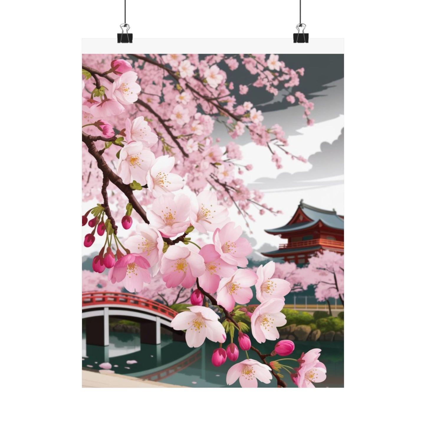 Póster vertical de cerezo en flor, arte mural natural, decoración japonesa, decoración primaveral, decoración floral para el hogar, regalo para ella