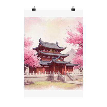Digital download Vertical Poster - Buddhist Temple Cherry Blossom Japanese Art