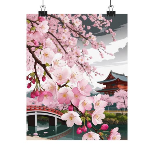 Póster vertical de cerezo en flor, arte mural natural, decoración japonesa, decoración primaveral, decoración floral para el hogar, regalo para ella