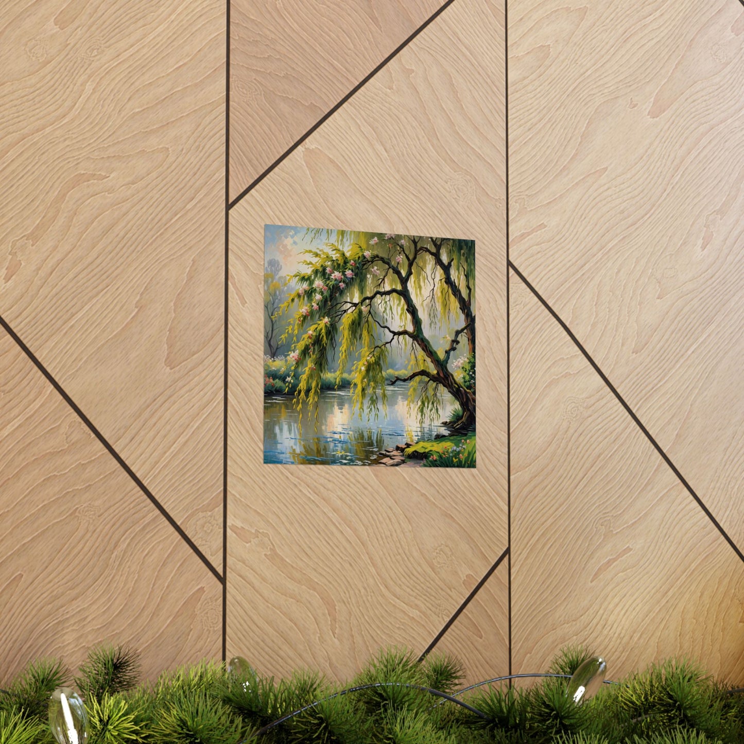 Téléchargement numérique : Affiche de paysage de saules sereins, art mural inspiré de la nature, décoration intérieure esthétique, cadeau pour les amoureux de la nature, imprimé botanique