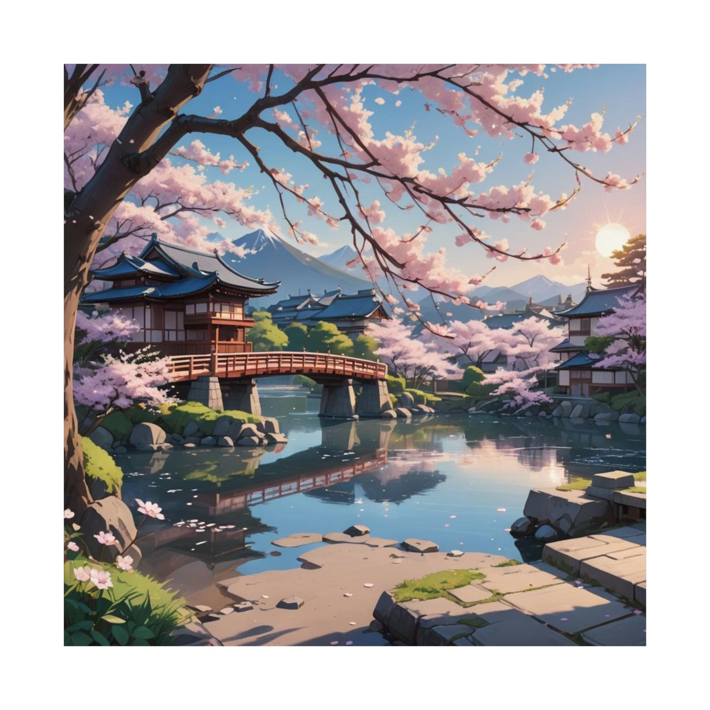 Póster de flor de cerezo serena, arte paisajístico japonés, decoración del hogar, arte mural natural, regalo para amantes de la naturaleza, decoración primaveral